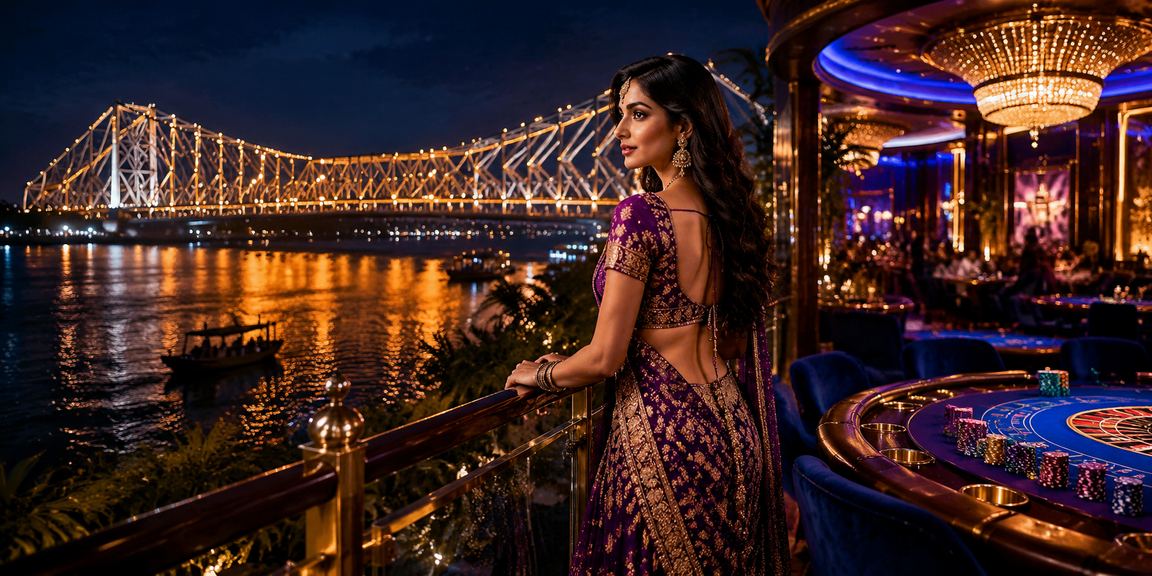 Kolkata Howrah Bridge at night with gaming theme